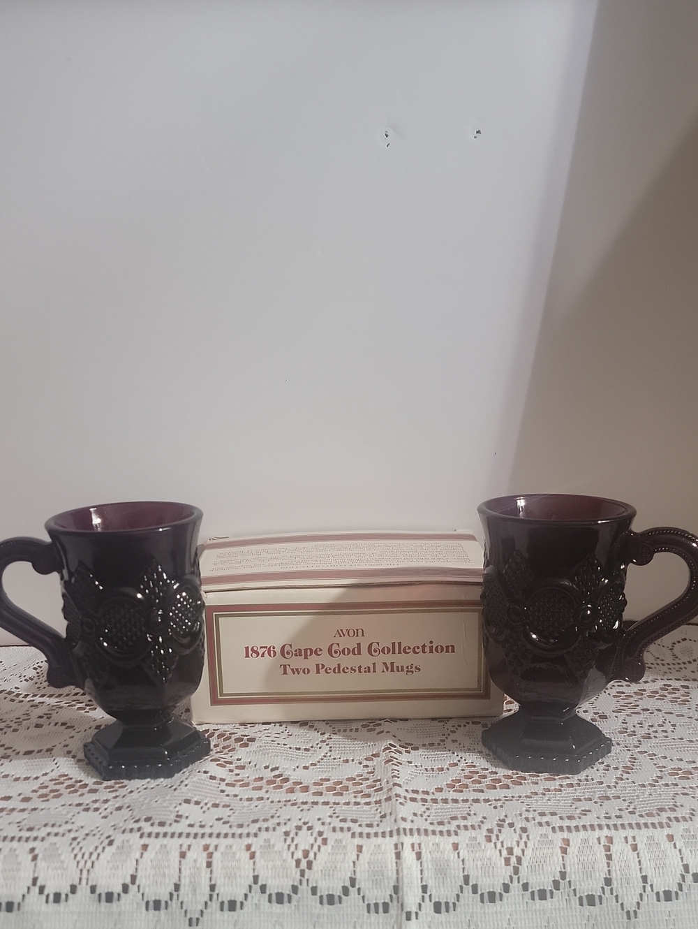 Avon Cape Cod Collection Ruby Red  Pedestal Mugs - Pair